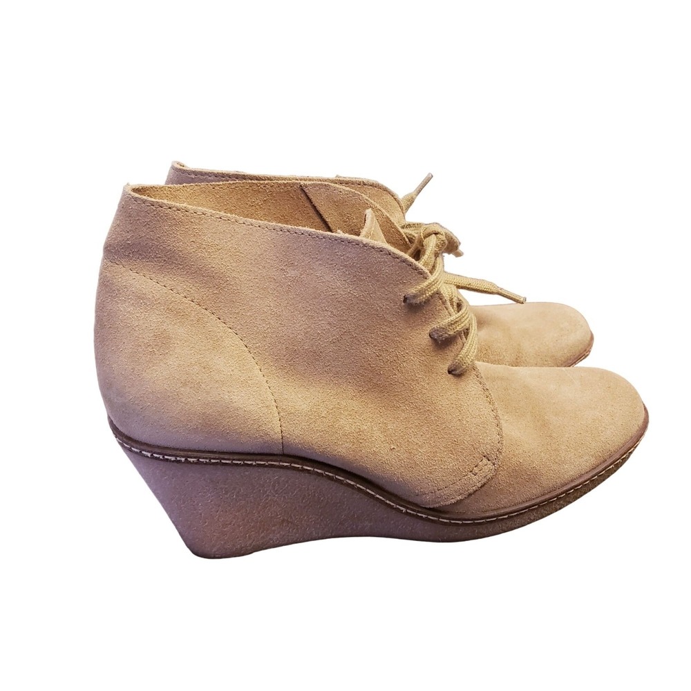J.Crew Suede Wedge bootie size 7 made‎ in Italy Lace up neutral tan